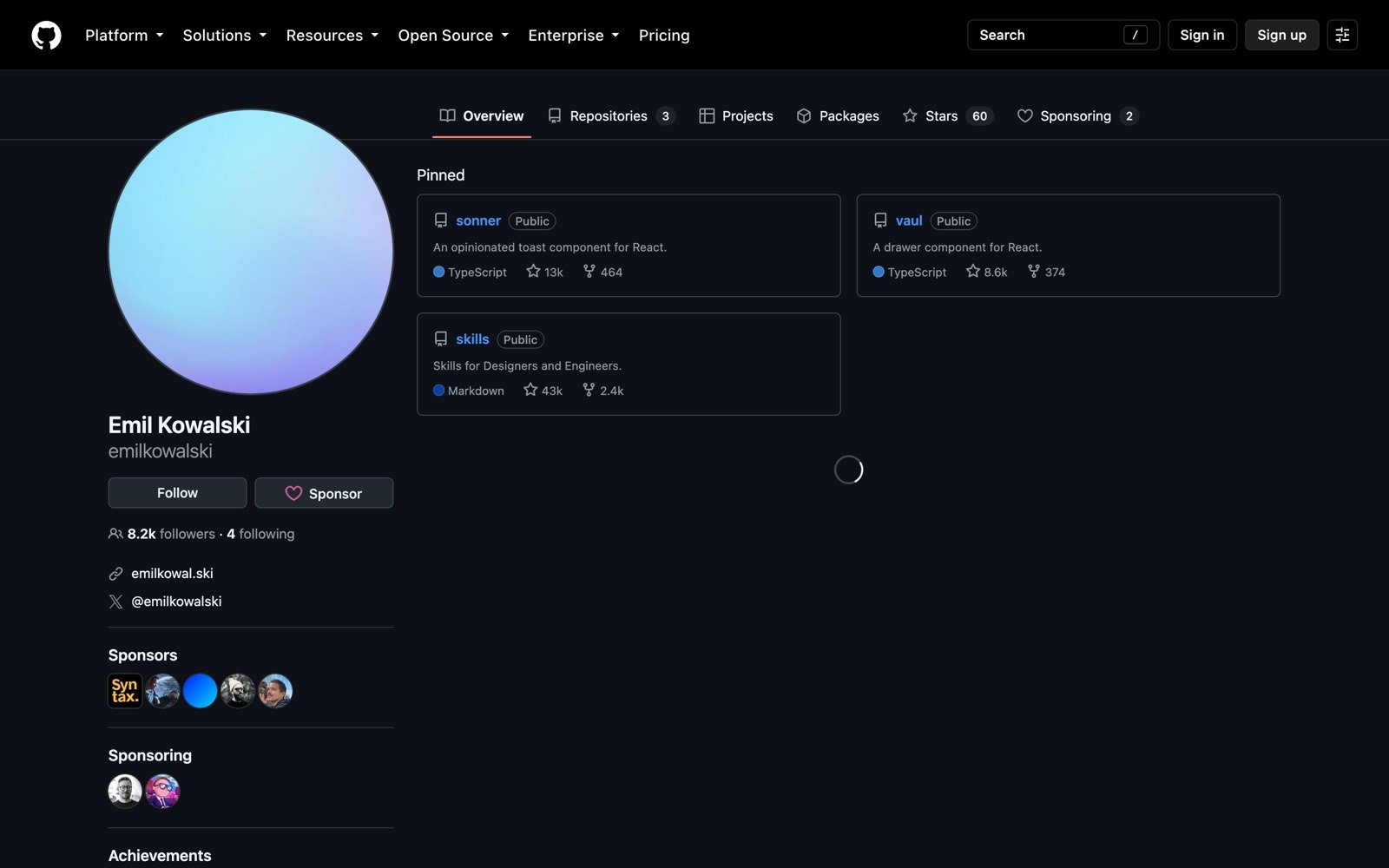 Perfil de GitHub con el botón Follow