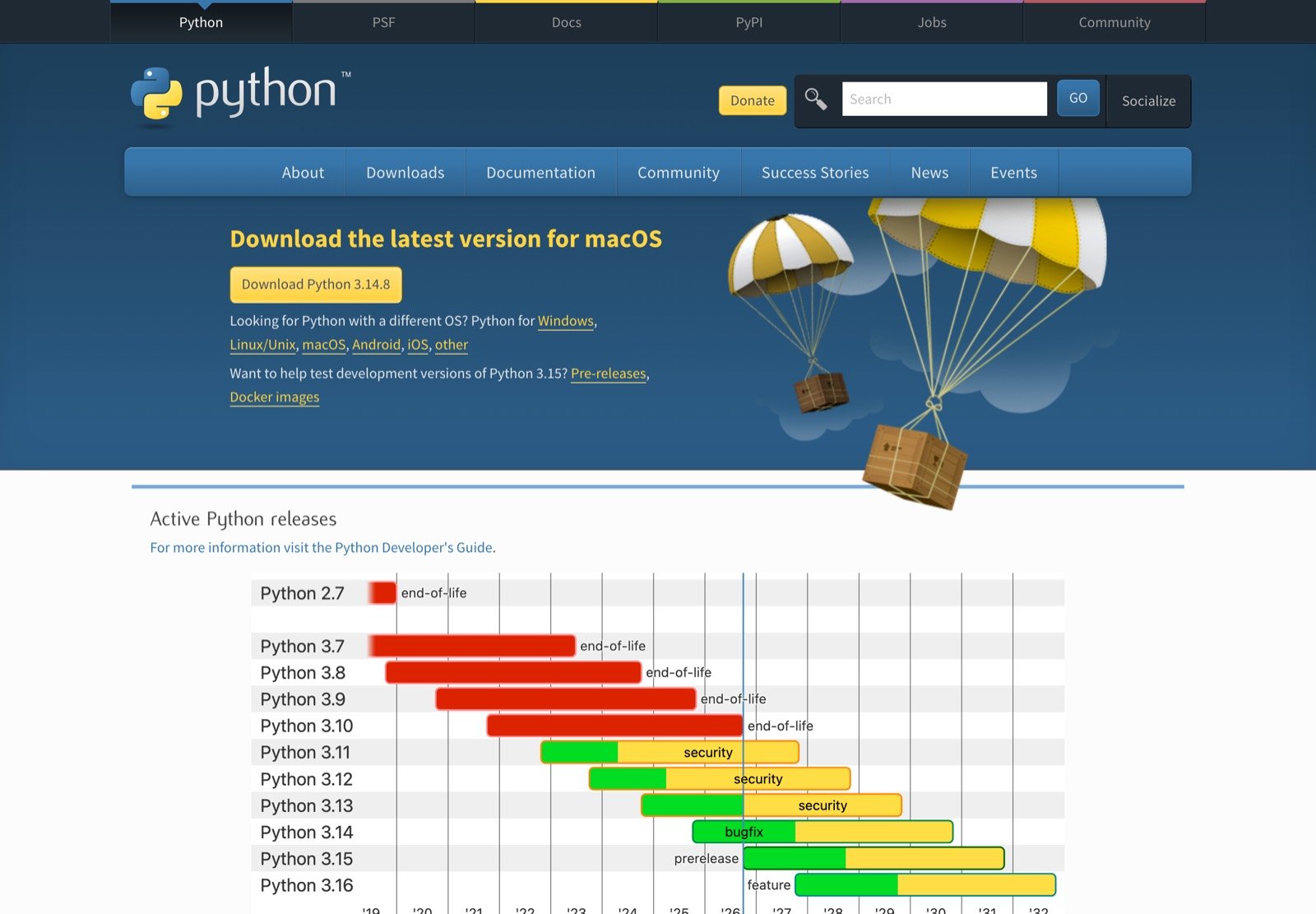 Página de descargas de python.org con el botón Download Python